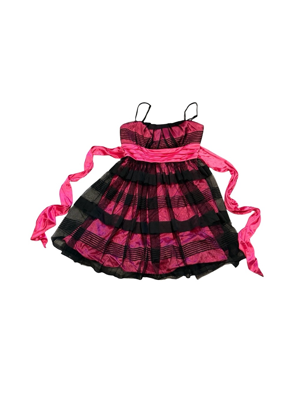 Y2K Sequin Hearts Pink and Black Striped Party Dress with bow